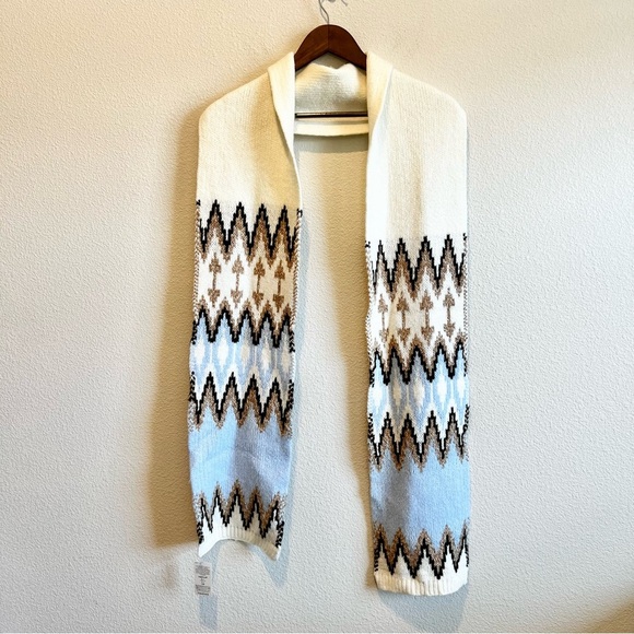 Lands End Women’s Fair Isle Blue Brown Cozy Soft Cotton Wool Scarf Outdoor NWT - Picture 1 of 7